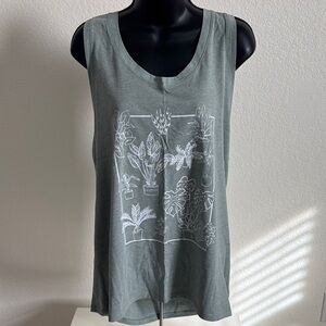 IML 3X Burnt Olive Heather Plant Graphic Tank Top NWT